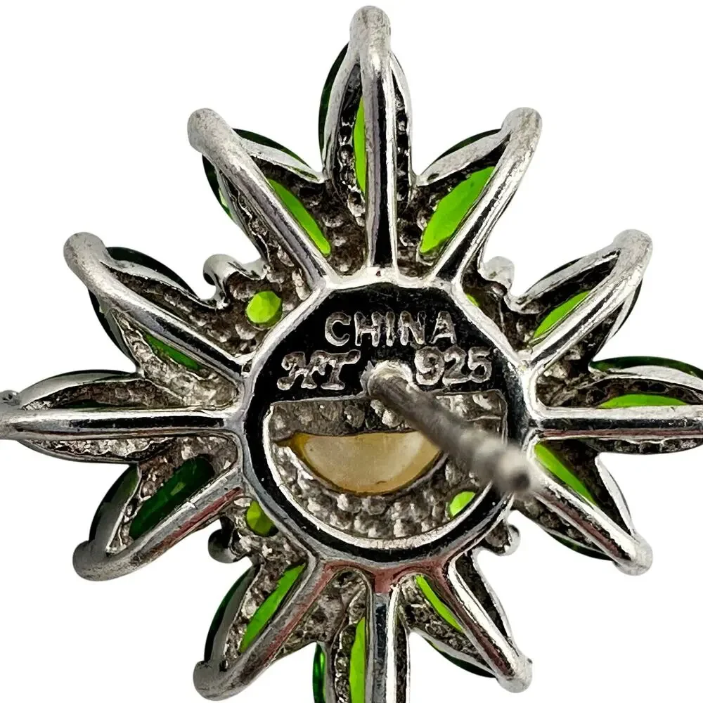 925 Sterling Silver Freshwater Pearl Marquise Chrome Diopside .75